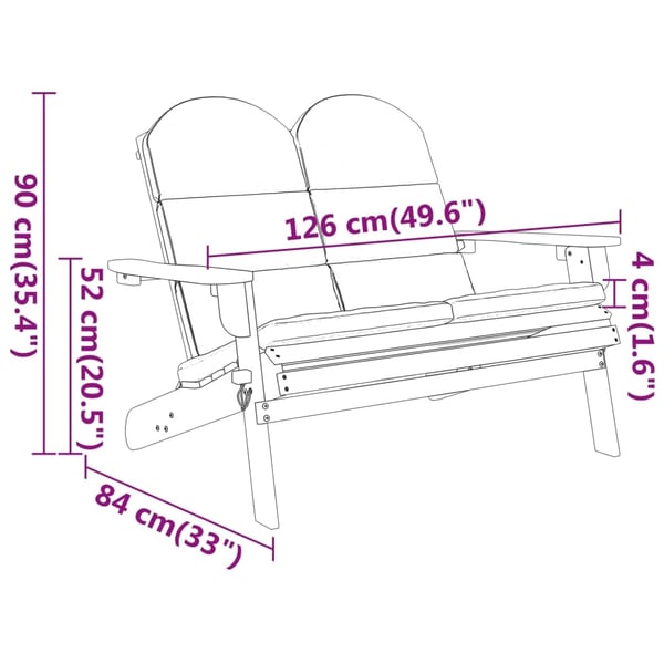 vidaXL Adirondack-havebænk med hynder 126 cm massivt akacietræ