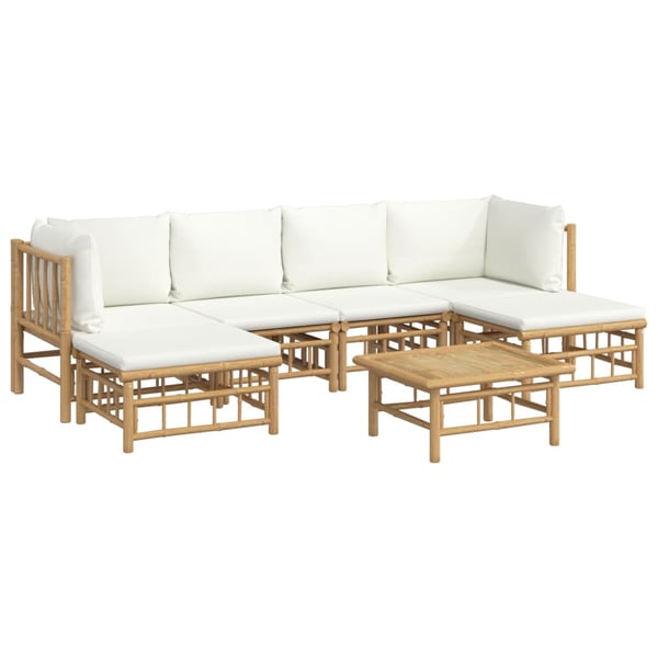 vidaXL Loungegrupp 7 delar gräddvita dynor bambu