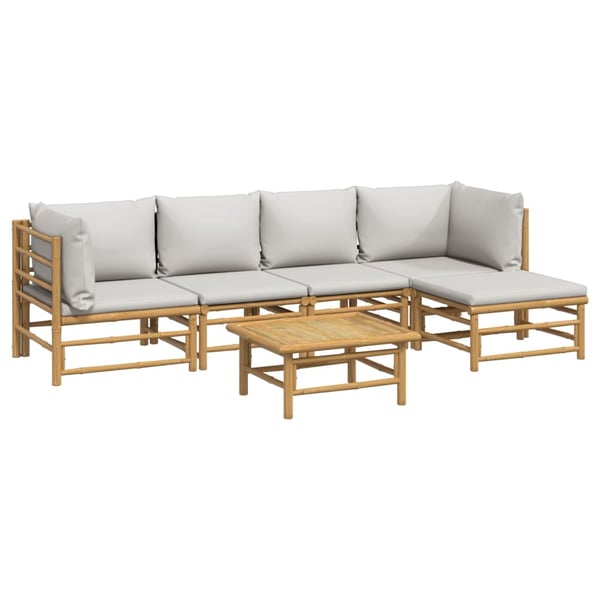 vidaXL Loungegrupp 6 delar ljusgråa dynor bambu