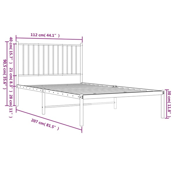 vidaXL Sengeramme i metall med hodegavl hvit 107x203 cm