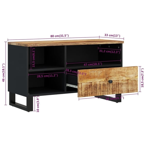 vidaXL TV-benk 80x33x46 cm heltre mango og konstruert tre