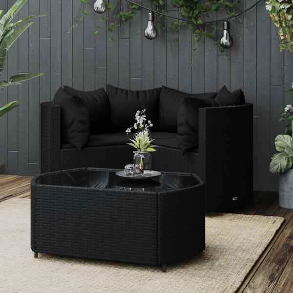 vidaXL loungesæt til haven 4 dele med hynder polyrattan sort