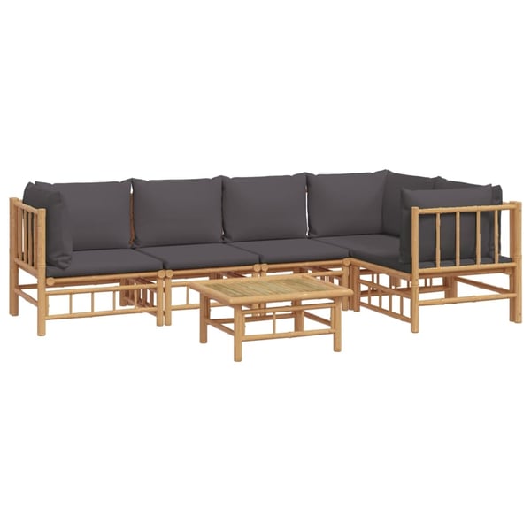 vidaXL Loungegrupp 6 delar mörkgrå dynor bambu