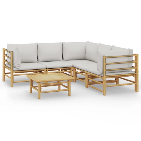 vidaXL Loungegrupp 6 delar ljusgråa dynor bambu