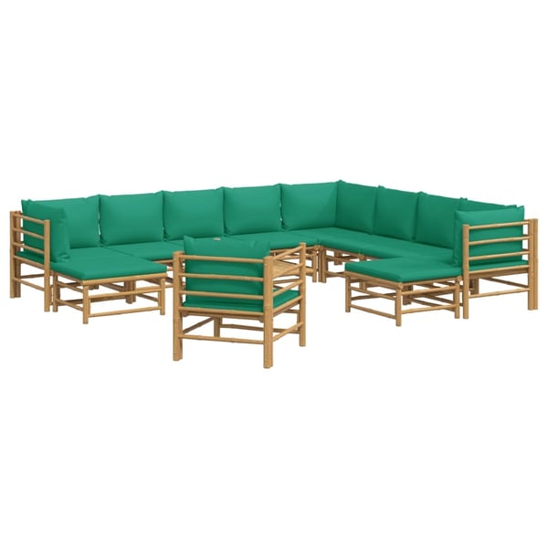 vidaXL Loungegrupp 12 delar gröna dynor bambu