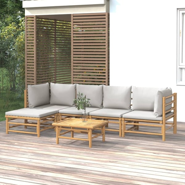 vidaXL Loungegrupp 6 delar ljusgråa dynor bambu