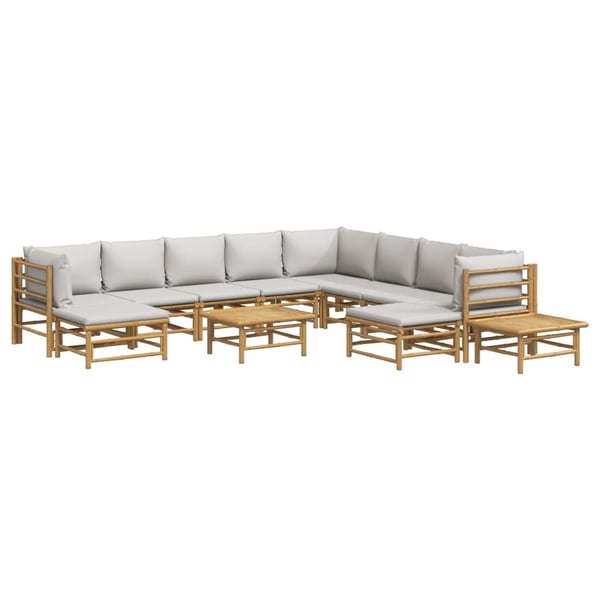vidaXL Loungegrupp 12 delar ljusgråa dynor bambu