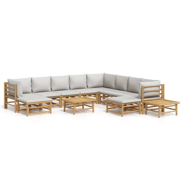 vidaXL Loungegrupp 12 delar ljusgråa dynor bambu
