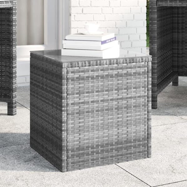 vidaXL sidebord 40x37x40,5 cm polyrattan og hærdet glas grå