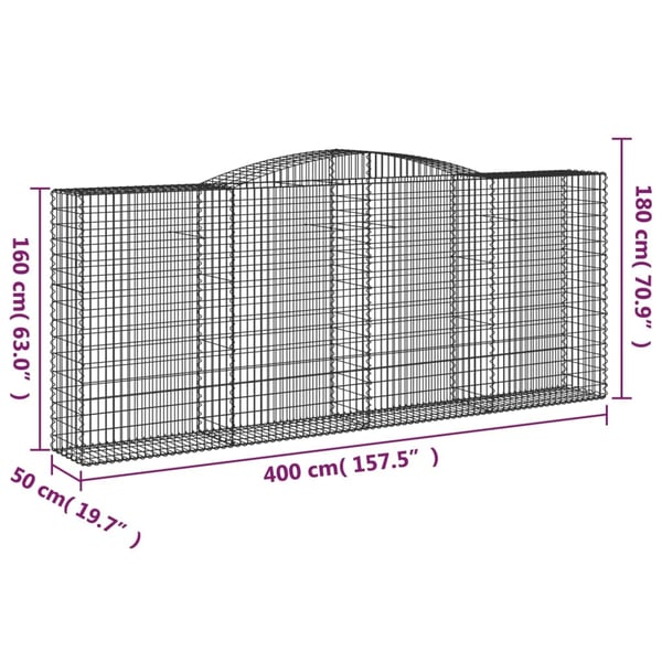 vidaXL Gabionkurver buede 5 stk 400x50x160/180 cm galvanisert jern
