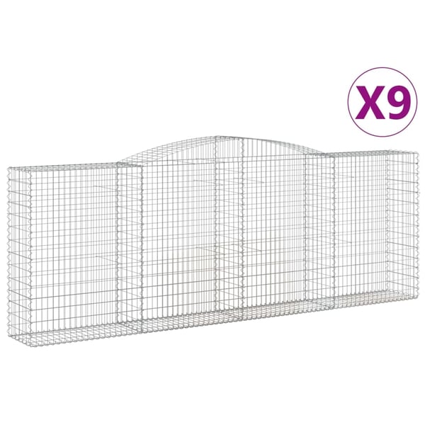 vidaXL Gabionkurver buede 9 stk 400x50x140/160 cm galvanisert jern