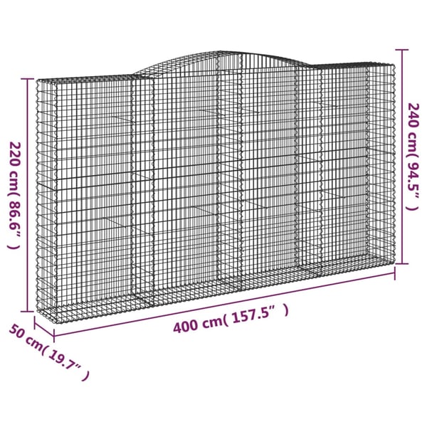 vidaXL Gabionkurver buede 7 stk 400x50x220/240 cm galvanisert jern
