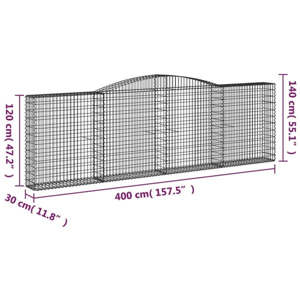 vidaXL Gabionkurver buede 2 stk 400x30x120/140 cm galvanisert jern