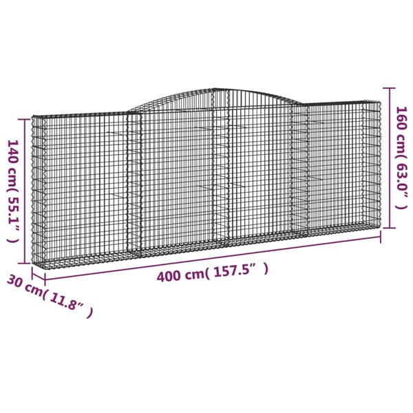 vidaXL Gabionkurver buede 4 stk 400x30x140/160 cm galvanisert jern