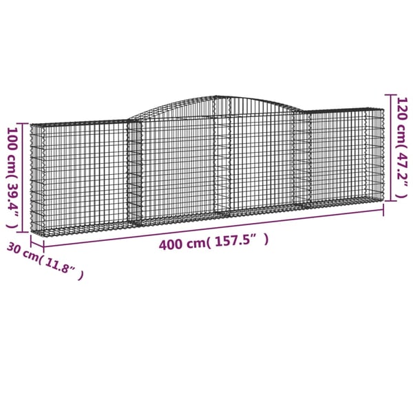 vidaXL Gabionkurver buede 10 stk 400x30x100/120 cm galvanisert jern