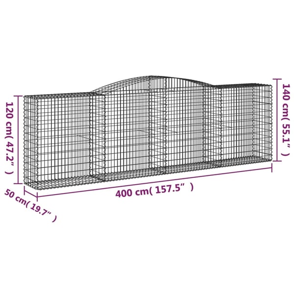 vidaXL Gabionkurver buede 15 stk 400x50x120/140 cm galvanisert jern
