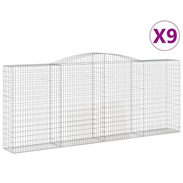 vidaXL Gabionkurver buede 9 stk 400x50x160/180 cm galvanisert jern
