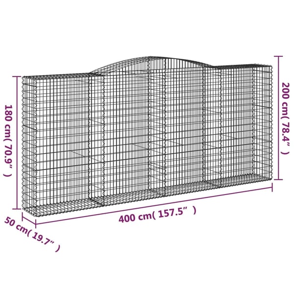 vidaXL Gabionkurver buede 7 stk 400x50x180/200 cm galvanisert jern