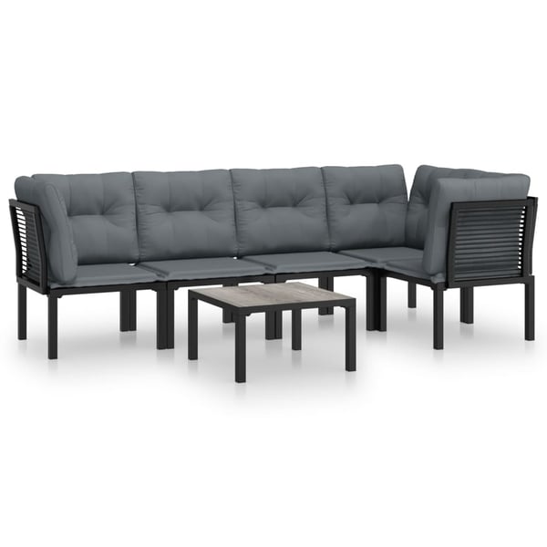 vidaXL loungesæt til haven 6 dele med hynder polyrattan sort og grå