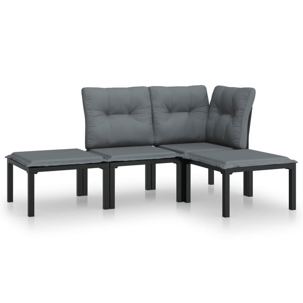 vidaXL loungesæt til haven 4 dele polyrattan sort og grå