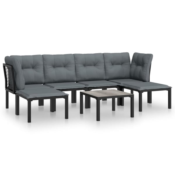 vidaXL loungesæt til haven 7 dele polyrattan sort og grå