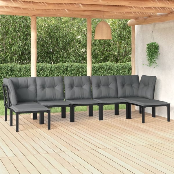 vidaXL loungesæt til haven 7 dele polyrattan sort og grå
