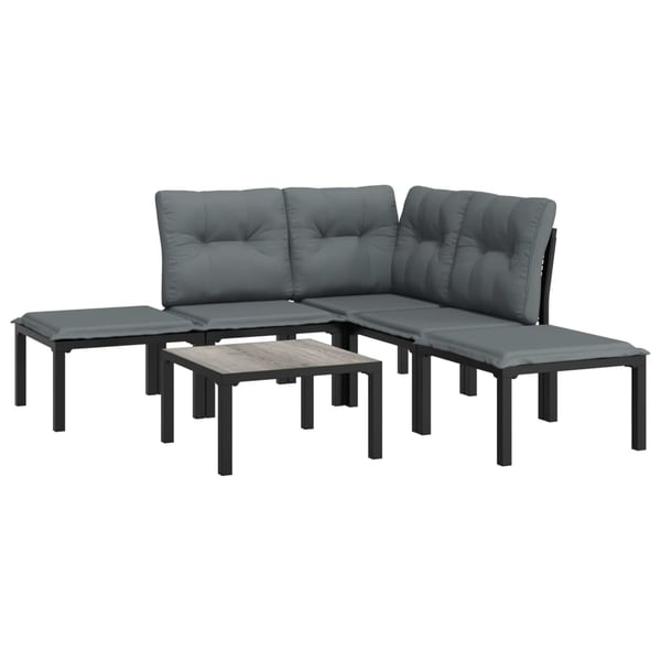 vidaXL loungesæt til haven 6 dele med hynder polyrattan sort og grå