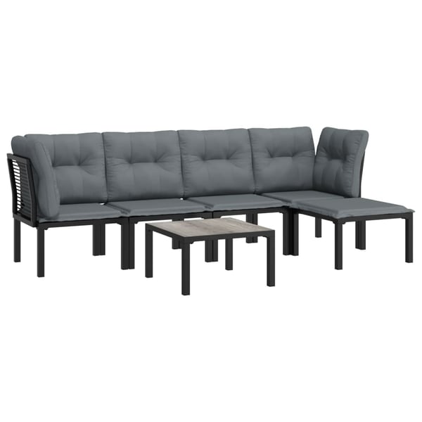 vidaXL loungesæt til haven 6 dele med hynder polyrattan sort og grå