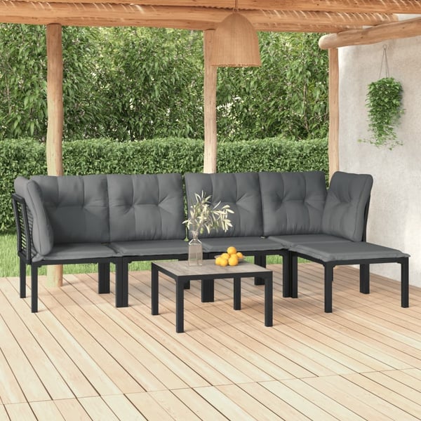 vidaXL loungesæt til haven 6 dele med hynder polyrattan sort og grå