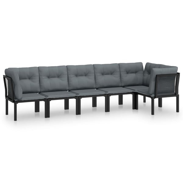 vidaXL loungesæt til haven 6 dele med hynder polyrattan sort og grå