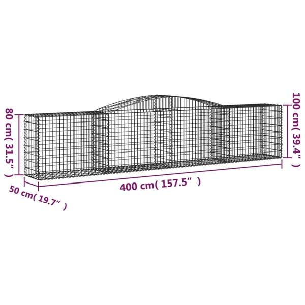 vidaXL Gabionkurver buede 9 stk 400x50x80/100 cm galvanisert jern