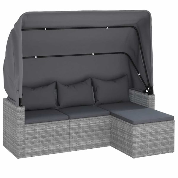 vidaXL 3-personers havesofa med tag og fodskammel polyrattan grå