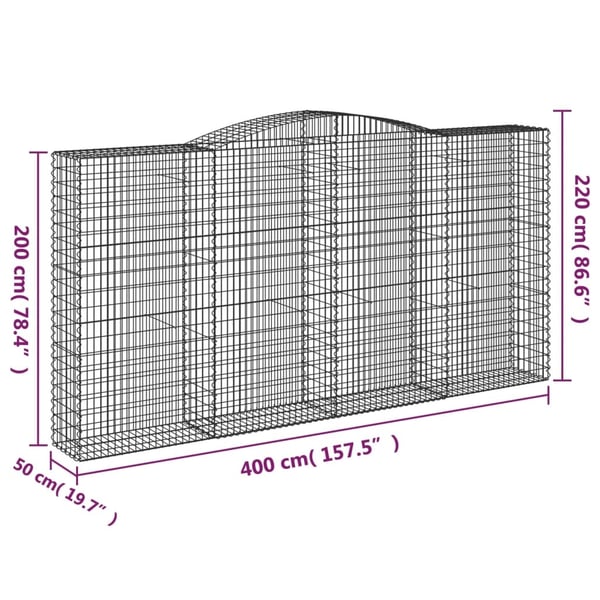 vidaXL Gabionkurver buede 4 stk 400x50x200/220 cm galvanisert jern