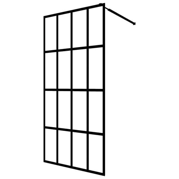 vidaXL Dusjvegg med hylle svart 90x195 cm ESG-glass og aluminium