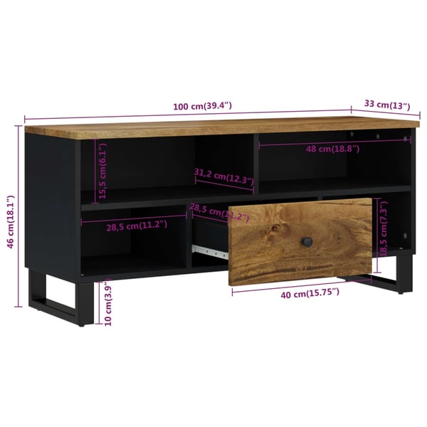 vidaXL TV-benk 100x33x46 cm heltre mango og konstruert tre