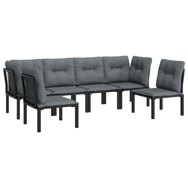 vidaXL loungesæt til haven 6 dele med hynder polyrattan sort og grå