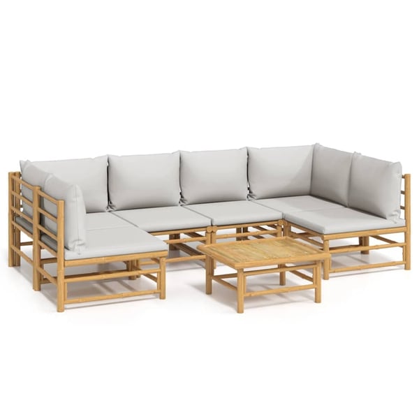vidaXL Loungegrupp 7 delar ljusgråa dynor bambu