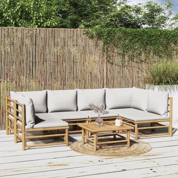 vidaXL Loungegrupp 7 delar ljusgråa dynor bambu