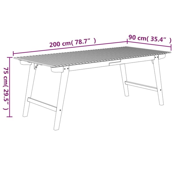 vidaXL havebord 200x90x75 cm massivt akacietræ