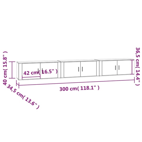 vidaXL Vegghengte TV-benker 3 stk sonoma eik 100x34,5x40 cm