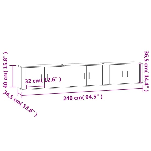 vidaXL Vegghengte TV-benker 3 stk sonoma eik 80x34,5x40 cm