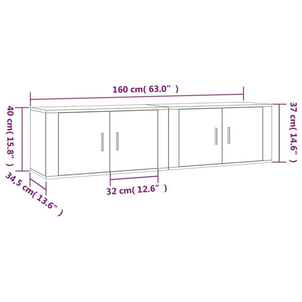 vidaXL Vegghengte TV-benker 2 stk grå sonoma 80x34,5x40 cm