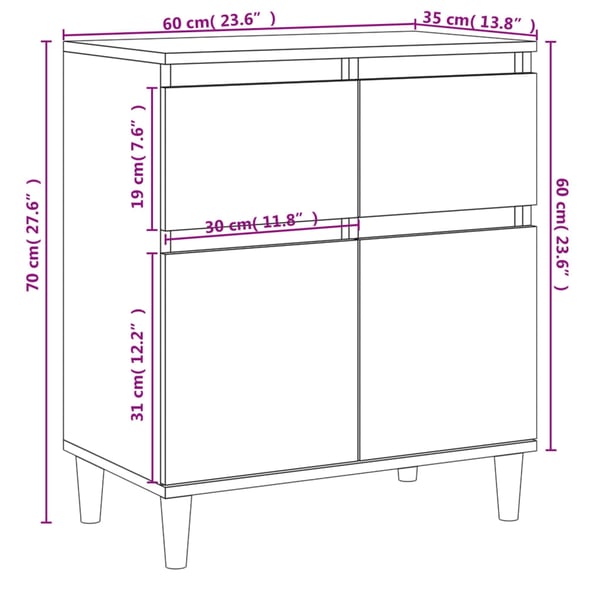 vidaXL Skjenk hvit 60x35x70 cm konstruert tre