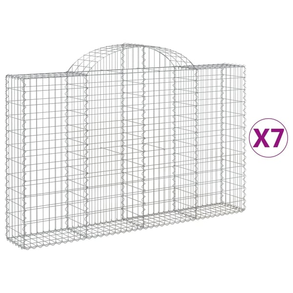 vidaXL Gabionkurver buede 7 stk 200x30x120/140 cm galvanisert jern