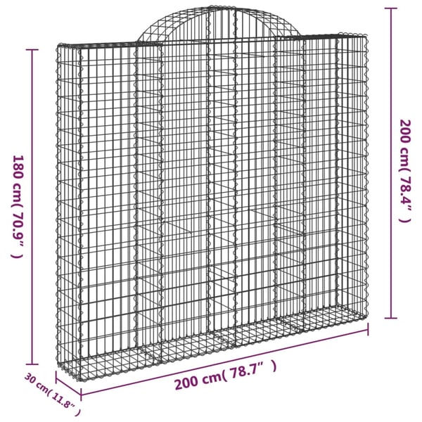 vidaXL buede gabionkurve 5 stk. 200x30x180/200 cm galvaniseret jern