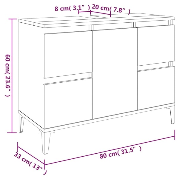 vidaXL skab til håndvask 80x33x60 cm konstrueret træ grå sonoma-eg
