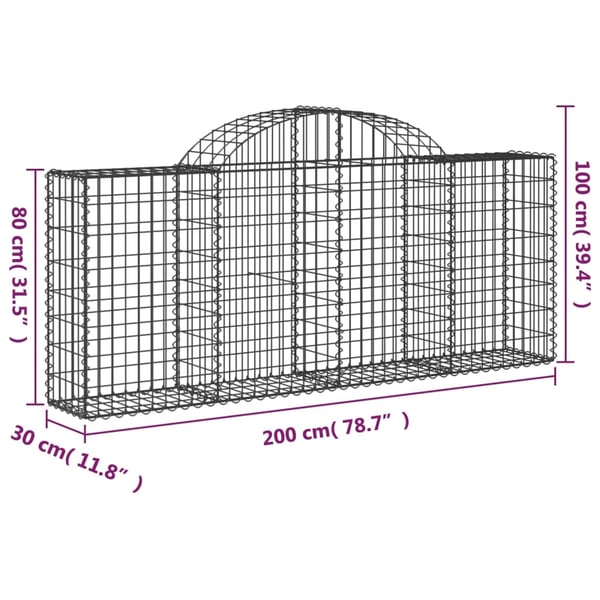 vidaXL Gabionkurver buede 14 stk 200x30x80/100 cm galvanisert jern