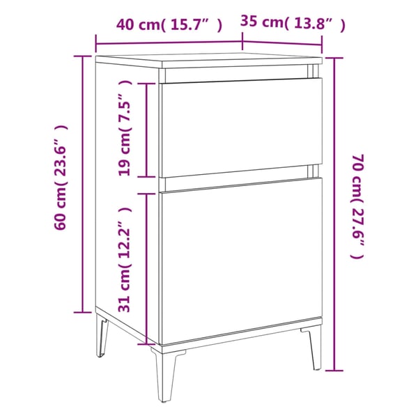 vidaXL Sängbord vit 40x35x70 cm