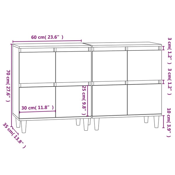 vidaXL Skjenker 2 stk sonoma eik 60x35x70 cm konstruert tre
