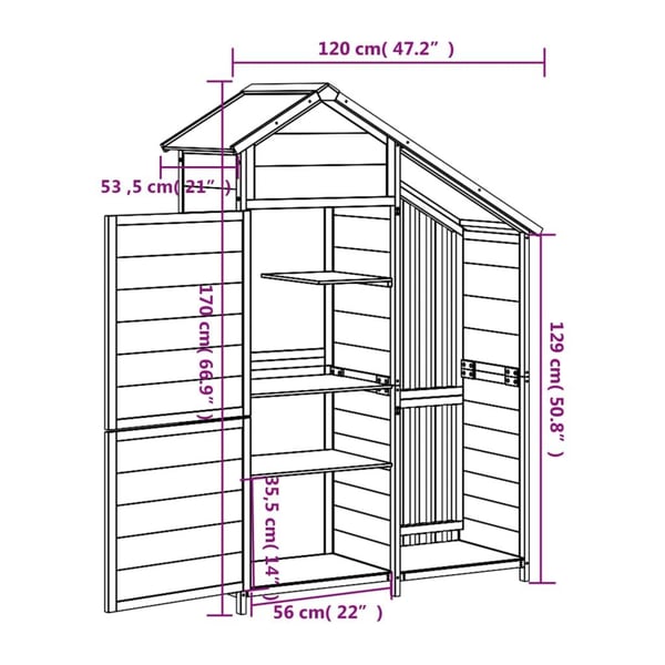 vidaXL redskabsskur til haven 120x53,5x170 cm massivt fyrretræ brun